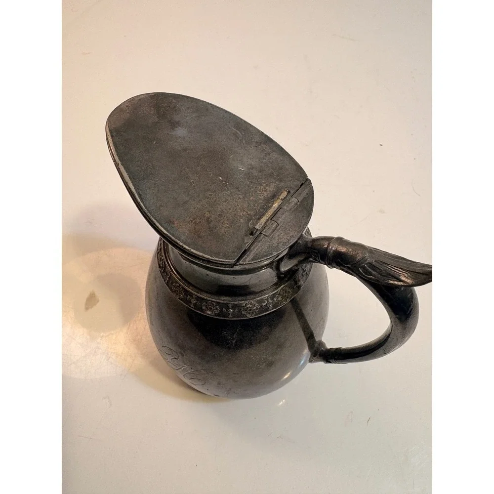 Vintage Silver Plated Pitcher Embossed Floral Band Monogram 'RH'‎